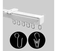 MaKefeile Ceiling Mount Curtains Track Room Divider Privacy Partition Separator Curtain Tracks Rods Heavy Duty RV Shower Outdoor Rail Clip Hook Set, White 3-12ft