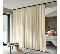 MaKefeile Room Divider Curtains - Total Blackout Privacy Panel - Thermal Insulated Noise Reduction - Bedroom/Window/Living Room - Ceiling Track - W 15 ft × H 9 ft - Beige