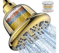 MakeFit Filtered Shower Head - High Pressure Shower Head with filter for Hard Water - Rain Shower Head Water Softener - Luxury 7 Settings Adjustable Water Filter Showerhead (Gold)