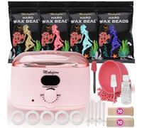 Makeforu Brazilian Waxing Kit - Bikini & Full Body Hair Removal with Digital Warmer, 4 Scented Wax Beads & 33 Silicone Tools - Home Waxing for Women & Men, Face & Body Care (Pink)