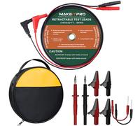 MAKEITPRO Retractable Test Leads 2 Wires 30FT 18AWG 10 in 1 Kit with Cable Bag and Multimeter Probe Alligator Clips Test Probe for Circuit Connection Electrical Testing and Troubleshooting, RTL-A2-03
