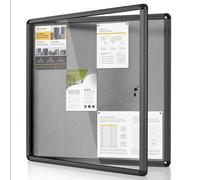 MAKELLO Lockable Notice Board 980x980mm, Temperproof Lockable Display Board for Office School Home Store Community Centre, Grey Felt, Black Aluminum Frame, 12xA4