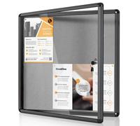 MAKELLO Tamperproof Lockable Notice Board 720x670mm, Grey Pinboard for Wall | 6xA4, Black Aluminum Frame, Lockable, Shatter Resistant, Wall-mounted, Felt Boards for Walls, Office, School, Home, Store