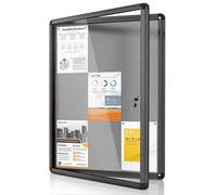 MAKELLO Tamperproof Lockable Notice Board 980x720mm, Grey Display Pinboard | 9xA4, Black Aluminum Frame, Lockable, Shatter Resistant, Wall-mounted, Felt Notice Board for Office, School, Home, Store, Gym