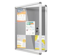 MAKELLO Tamperproof Lockable Notice Board 980x720mm, Grey Display Pinboard | 9xA4, Lockable, Aluminum Frame, Shatter Resistant, Wall-mounted, Felt Notice Board for Office, School, Home, Community Centre