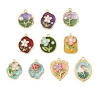 MakemadeDIY 10Pcs Flower Enamel Pendants Charms with Imitation Pearl for Jewelry Making 10 Styles Rectangle Oval Heart Bracelets Necklaces Earrings Keychain Charms