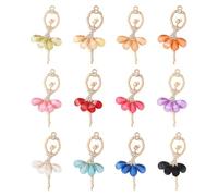 MakemadeDIY 12Pcs Crystal Rhinestone Ballerina Pendants Charms for Jewelry Making Mixed Color Faceted Cute Golden Metal Ballet Charms for Necklaces Bracelets Earrings Keychain Crafting Decorations