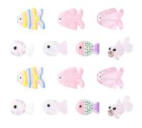 MakemadeDIY 14 Pieces Painted Fish Enamel Glass Beads for Bracelets Making 7 Colors Cute Kawaii Pink Fish Animal Spacer Beads for Jewelry Necklaces Earrings Keychains Making and Crafting