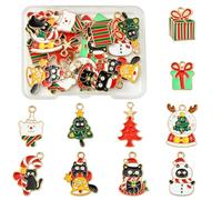 MakemadeDIY 20Pcs Christmas Kitty Enamel Charms 10 Styles Light Golden Alloy Metal Pendants Charms for Jewelry Making Christmas Tree Hanging Dangle Decor Decoration