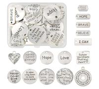 MakemadeDIY 30 Pcs Positive Words Pendants Charms for Jewelry Making 15 Styles Inspirational Message Tibetan Style Alloy Pendants for DIY Bracelets Necklaces Earrings Keychains Crafts