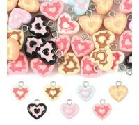 MakemadeDIY 30Pcs Opaque Resin Charms, Heart Charm, with Platinum Tone Iron Loops, Mixed Color, 12~13.5x12~13.5x7.5mm, Hole: 2mm