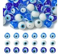 MakemadeDIY 30Pcs Round Evil Eye Lampwork Beads for Jewelry Making 3 Styles Mixed Color 10mm Glass Spacer Beads for Bracelets Necklaces Earrings Keychains Crafting
