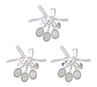 MakemadeDIY 3Pcs Alloy & Resin & Acrylic Pendant Decorations, with Iron Keychain and Organza Ribbon & Oval Cabochon Settings, Antique Silver, 105mm