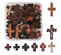 MakemadeDIY 40Pcs 8 Styles Natural Wood Pendants Cruz De Madera Charms Bulk Party Favors Easter Rosary Necklace Jewelry Making Charms Hanging Ornament Craft Accessories