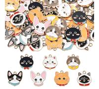 MakemadeDIY 48Pcs Cute Cat Alloy Enamel Charms Pendants for Jewelry Making Assorted Cat Head Charms for Necklaces Earrings Bracelets Keychains Crafting Craft Supplies