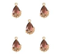 MakemadeDIY 5Pcs Faceted Clear Drop Glass Charms with Brass Flower Findings Transparent Chocolate Charms DIY for Jewelry Bracelet Necklace Earring Keychain Making Crafts Supplies Birthday Gifts