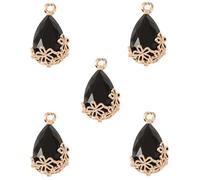 MakemadeDIY 5Pcs Teardrop with Flower Crystal Glass Charms Pendants for DIY Jewelry Making With Brass Loop Clear Transparent Black Charms for Making Necklaces Earrings Keychains Craft Supplies
