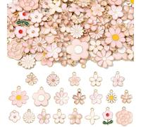 MakemadeDIY 76-132Pcs Mixed Color Flower Enamel Pendants Charms for Jewelry Making Assorted Floral Shapes for DIY Necklace Bracelet Earrings Supplies Craft Gifts Wedding Decorations, Alloy Steel