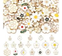 MakemadeDIY 76-132Pcs Mixed Color Flower Enamel Pendants Charms for Jewelry Making Assorted Floral Shapes for DIY Necklace Bracelet Earrings Supplies Craft Gifts Wedding Decorations, Alloy Steel