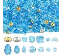 MakemadeDIY 770Pcs Assorted Crystal Glass Beads for Bracelet Making Sky Blue Glittery Rhinestone Spacer Glass Seed Beads for Jewelry Necklaces Earrings Keychains Crafting