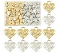 MakemadeDIY 80Pcs Heart Plastic Pendants Charms for Jewelry Making Heart with Rose and Word Love Platinum Light Gold Color Charms for DIY Necklaces Bracelets Earrings Keychains Craft Supplies