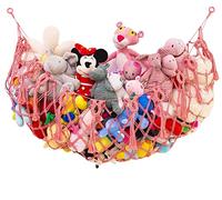 MAKEONEWO Large Stuffed Animal Net or Hammock For Flat Wall Storage Handmade Macrame Toy Organizer Display Plush Toys Holder Boho Decor Nursery Playroom Bedroom Kids Room-Pink, 63