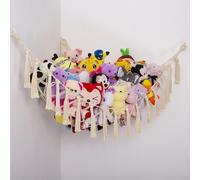 MAKEONEWO Teddy Hammock Toy Storage Net Macrame Hanging Corner Mesh Plushies Holder Toy Organizer for Nursery Kidroom Playroom, Cream