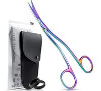 MAKER AND MARKET Applique Long Thin Needlepoint Blade 6.1 Inch - Double Bent Curved Offset Handle Scissors with Pouch Sleeve for Embroidery, Fabric, Thread, Knitting, Sewing, Arts & Craft (Rainbow)