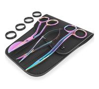 MAKER AND MARKET Premium Embroidery Scissors Set of 3 Kit - Double Bent Offset Duckbill, Spring Action Curved Blade and Double Bend Long Applique Needlepoint with Pouch Sleeve (Rainbow)