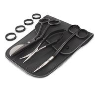 MAKER AND MARKET Premium Embroidery Scissors Set of 3 Kit - Double Bent Offset Duckbill, Spring Action Curved Blade and Double Bend Long Applique Needlepoint with Pouch Sleeve (Black)