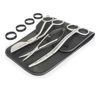 MAKER AND MARKET Premium Embroidery Scissors Set of 3 Kit - Double Bent Offset Duckbill, Spring Action Curved Blade and Double Bend Long Applique Needlepoint with Pouch Sleeve (Satin)