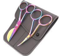 MAKER AND MARKET Small Embroidery 4.5 Inch Scissors Set of 2 Kit - Mini Double Bend Offset Duckbill and Double Bend Long Applique Needlepoint Blade with Pouch Sleeve (Rainbow)