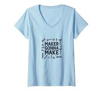 Maker Gonna Make: DIY Craftsman Tool V-Neck T-Shirt, Women, Baby Blue, M