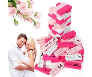 MAKER PLANET Couple Game for Adults, 54pcs Pink Wooden Lust Tower Game for Naughty Date Night Ideas and Fun Couple Gifts for Her, Unique Stacking Games Gift with 6pcs DIY Blocks