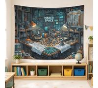 Maker Space Engineering Workshop Tech Punk Tapestry 90x70 Inch