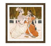 Maker Unknown India Krishna And Radha Square Wooden Framed Wall Art Print Picture 16X16 Inch