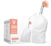Makeronics Code V 4.2-4.8 Gallon Heavy Duty Drawstring Plastic Trash Bags Compatible with simplehuman Code V | 200 Count (Pack of 1) | 1.2 Mil | White | 16-18 Liter