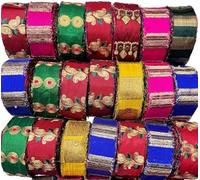 Maker's Craft Metallic Zari Recycled Sari Silk Ribbon Roll 1 1/2'' Inch Multicolor Vintage Colors 25 Yards 100 Grams for DIY Christmas Decorations, Gift Wrapping, Wedding, Jewelry Makings