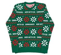 Makers Message® Christmas Jumper Unisex Mens Womens Emmanuel God with Us Knitted Christian Sweater, Green, Large