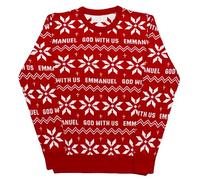 Makers Message® Christmas Jumper Unisex Mens Womens Emmanuel God with Us Knitted Christian Sweater, Red, Medium