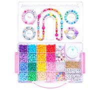 MAKERSLAND 2400 Pcs Pony Beads Craft Kit with Bead Board - Kandi Beads Bulk for Bracelet Making, Jewelry DIY, Keychains, Storage Box with Removable Tray for Kids Adults Birthday Gift