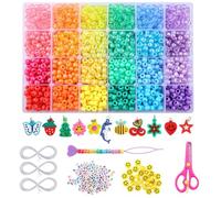 MAKERSLAND 3277+pcs Pony Beads Kit 24 Color Rainbow Plastic Pony Bead Heart Beads Elastic String Kandi Bead for Braids Cute Charm DIY Crafts Jewelry Making Kit for Bracelets Necklaces