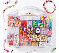 MAKERSLAND Bracelet Making Kit with 2000+ Pcs Beads (50 Types) - Pony, Kandi, Polymer Clay, Smile Face & Letter Beads for Jewelry Making, DIY Craft Set with Storage Box for Kids Adults