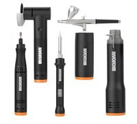MAKERX 5 Pcs Crafting Tool Deluxe Combo Kit - Mini Rotary Tool, Mini Heat Gun, Air Brush, Wood & Metal Crafter, Angle Grinder with 20V 2Ah Power Share Battery, Hub & 41-Piece Accessories