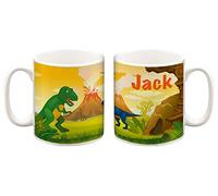 MakeThisMine Custom Print Dinosaur Design Children's Mug Personalise Name, Nick Names or Any Name Colourful Print for Lovedones Any Occasions 2 Ceramic Hot & Cold Cups 10oz