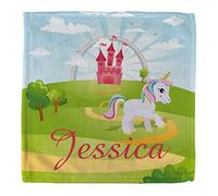MakeThisMine Personalised Children’s Kids Custom Name Bath Face Cloth Flannel - 30 x 30 cm - Unicorn Fairytale