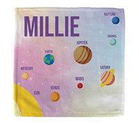 MakeThisMine Personalised Children’s Kids Educational Custom Name Bath Face Cloth Flannel - 30 x 30 cm - Pink Planets Solar System