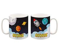 MakeThisMine Personalised Children's Mug Space Planets Astronaut Design Name Printed Kids Drinks Juice Ceramic Cup Girls Boys Cute Colourful Gift 10oz