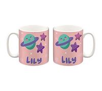 MakeThisMine Personalised Children's Mug Stars Planets Design Name Printed Kids Drinks Juice Ceramic Cup Girls Boys Cute Colourful Gift 10oz