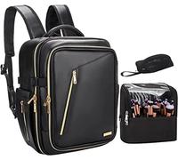 Makeup Backpack, Professional Makeup Case Extra Large Travel Train Case Leather Cosmetic Bag for Women and Cosmetic Organizer with Adjustable Dividers (Combination Set - Backpack + A# Brush Bag)